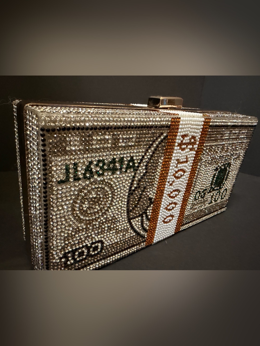 💰💎Crystal-Embellished Money Bill Clutch with Beaded Strap - Picture 4 of 5